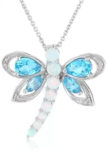 Jewelili Sterling Silver Multi Gemstone and Diamond Pendant Necklace