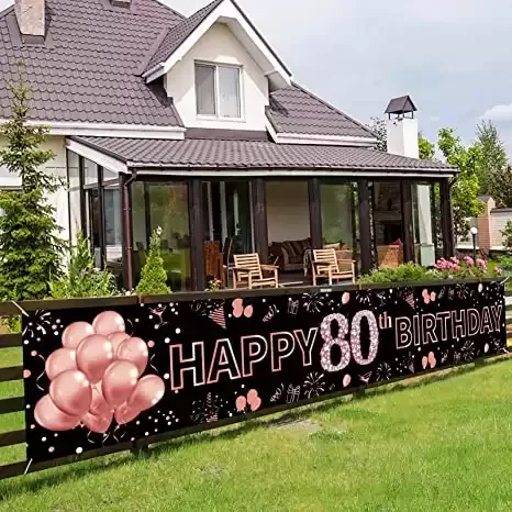 Happy 80th Birthday Decorations Banner for Women