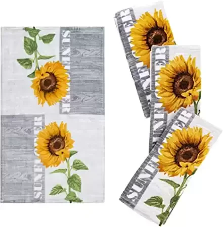 Set of Soft and Absorbent Sunflower Cotton Dish Towels
