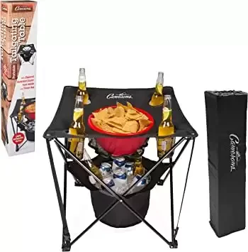 Folding Camping Beach Table with Insulated Cooler, Food Basket and Travel Bag
