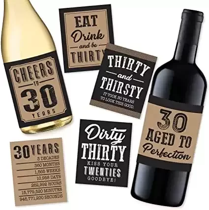 30th Birthday Wine or Beer Bottle Labels Stickers Present
