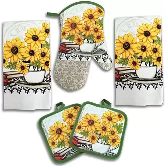 Sunflower Decor 5 Piece Printed Kitchen Linen Set