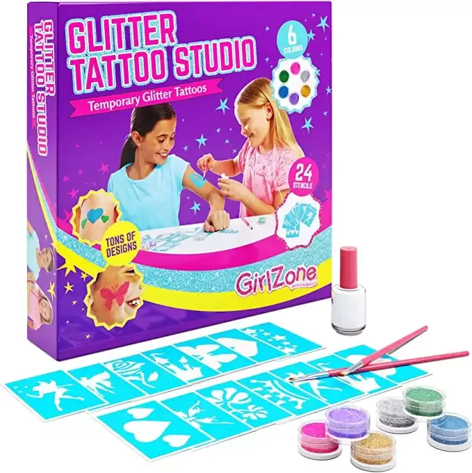 GirlZone Temporary Glitter Tattoos Kit for Girls
