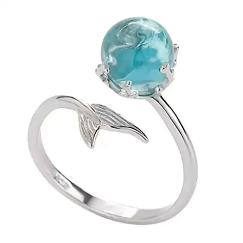 Princess of Ocean Mermaid Blue Crystal Open Ring