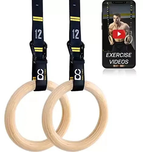 Double Circle Wood Gymnastic Rings 1.25 Inch, with Quick Adjust