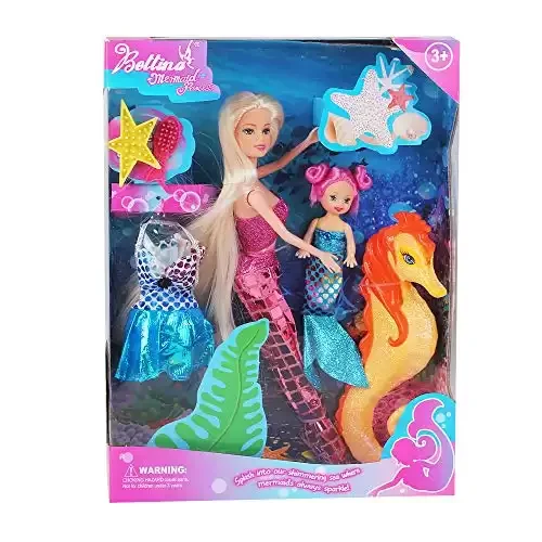 Mermaid Princess Doll with Little Mermaid & Seahorse