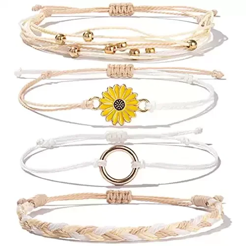 Sunflower String Bracelet Handmade Braided Rope Charms