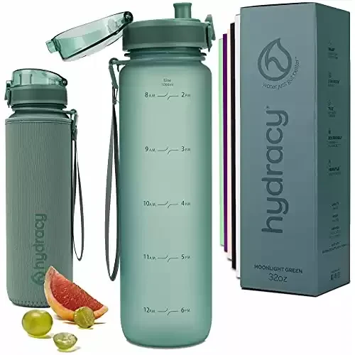 Hydracy Water Bottle with Time Marker 32 Oz BPA Free