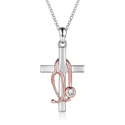 Sterling Silver Stethoscope Cross Necklace