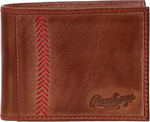 Tanned-leather Baseball Stitch Embroidered Wallet